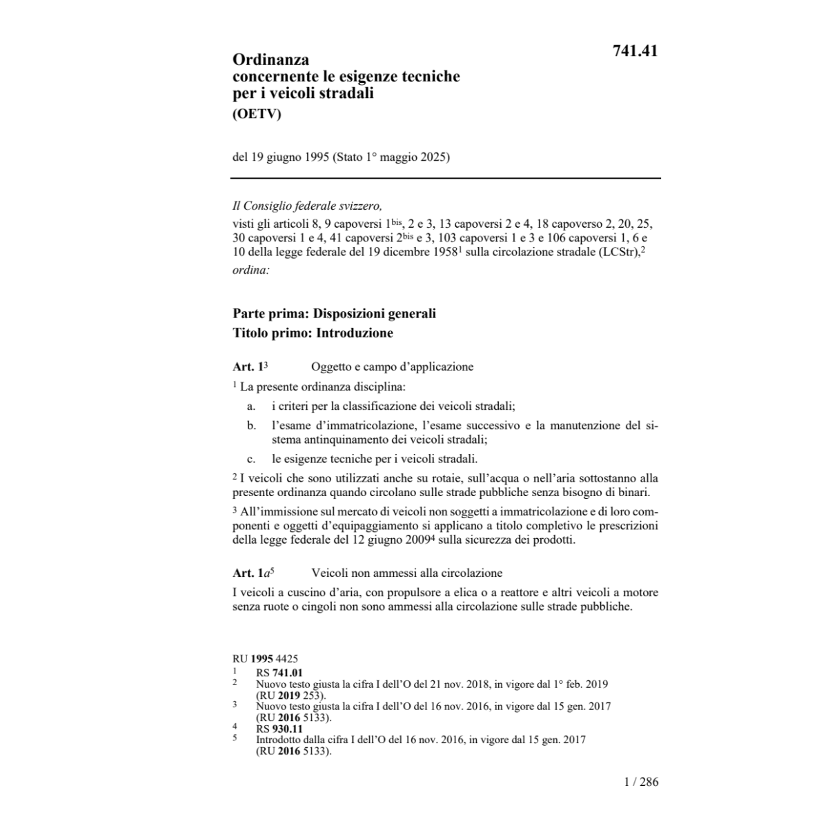 O 19.6.95 esig. tecn. veic. strad. OETV