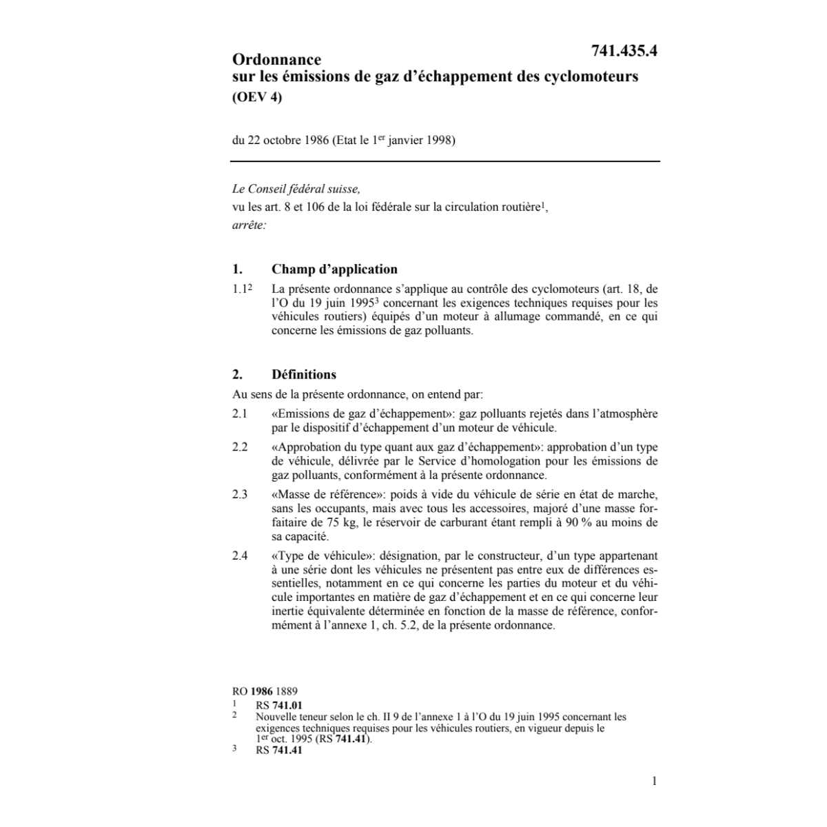 O émissions de gaz cyclomoteurs (OEV 4)