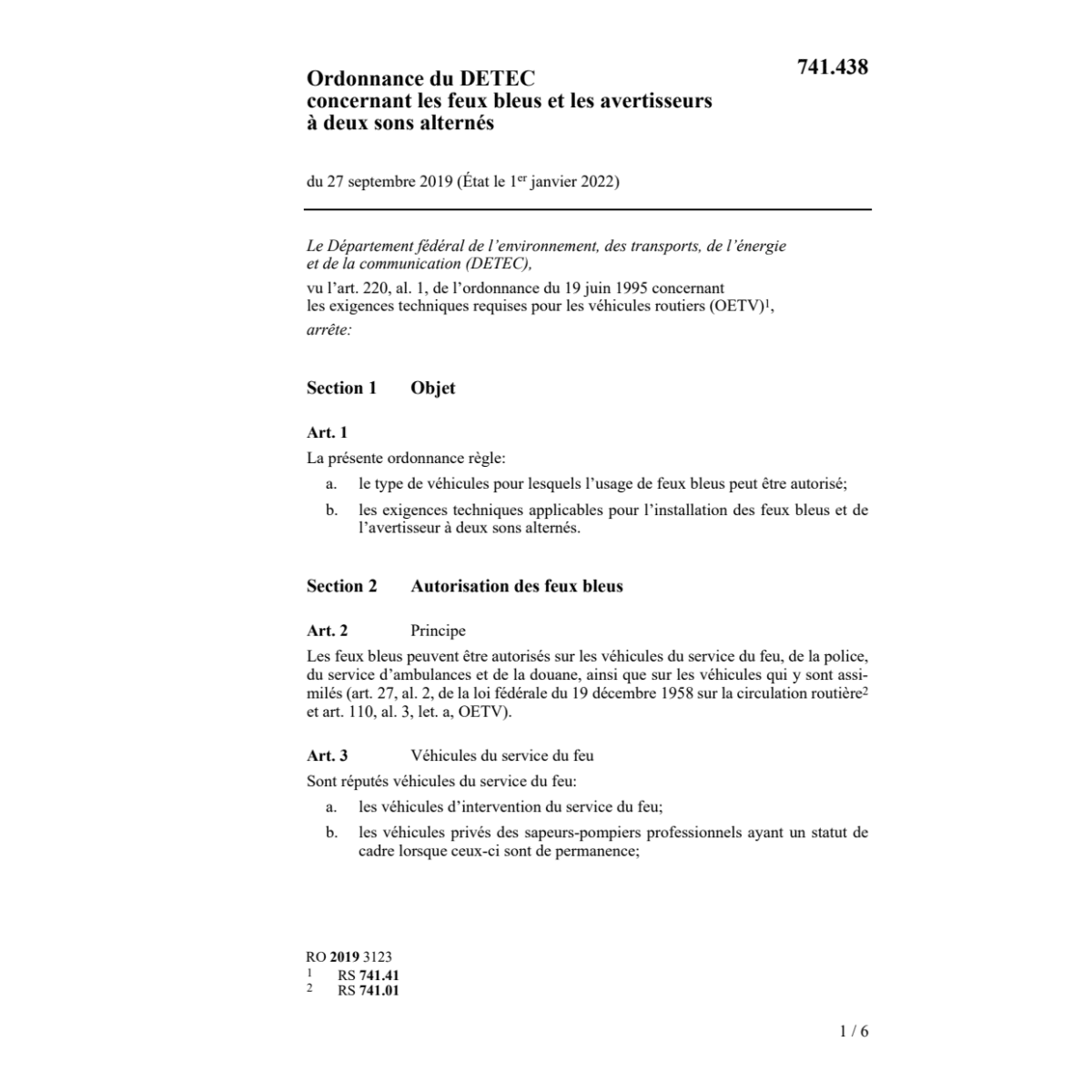 O DETEC 29.9.19 feux bleus avertisseurs