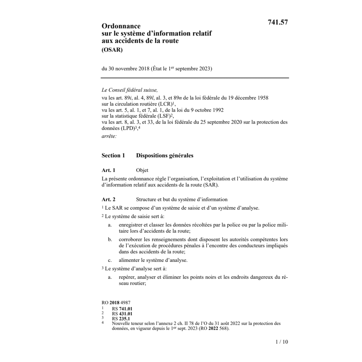 O registre accidents route ORAR