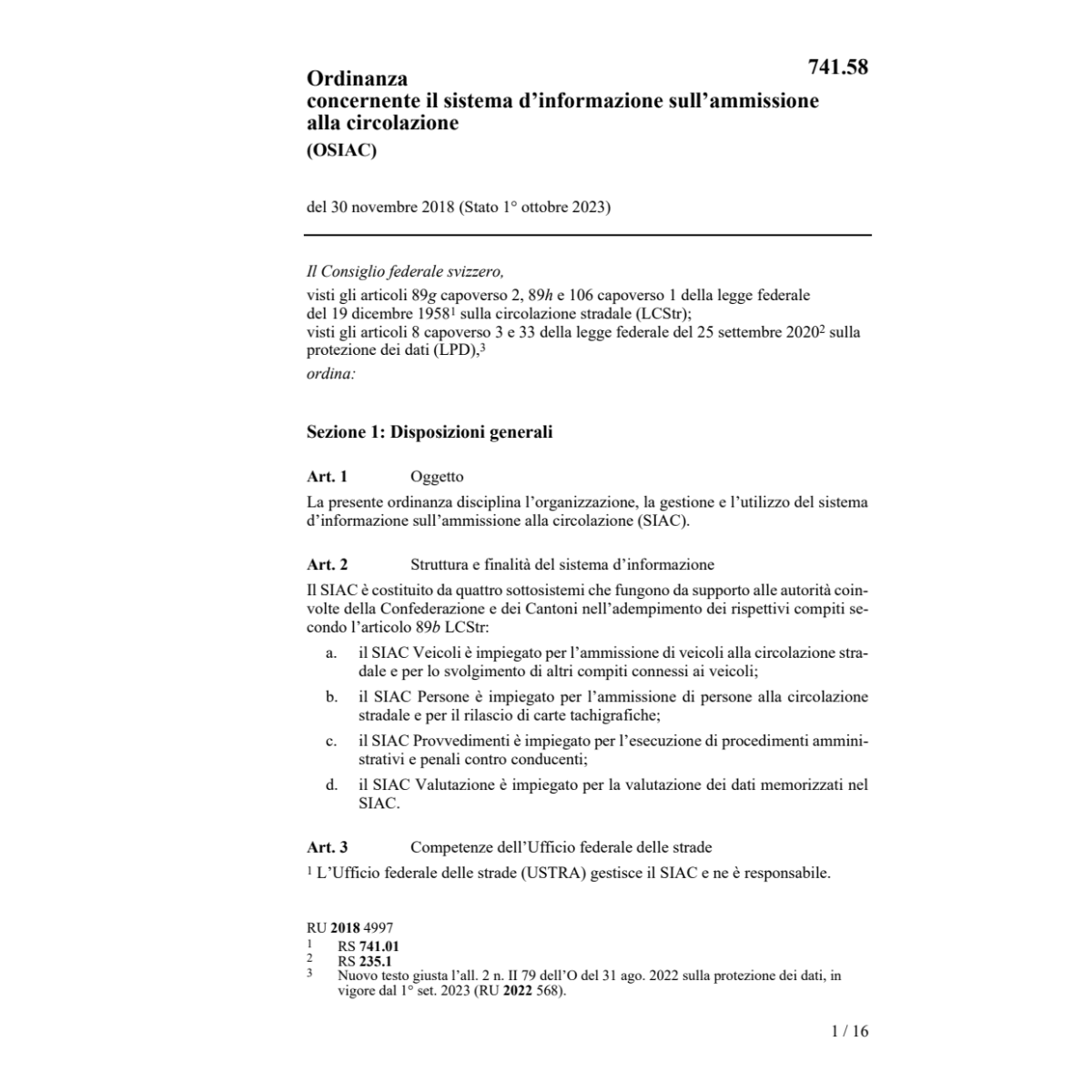 O info. ammissione circolazione (OSIAC)