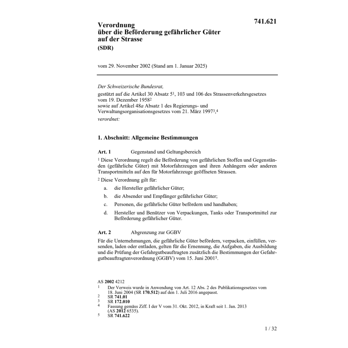 V Beförderung gefährlicher Güter (SDR)