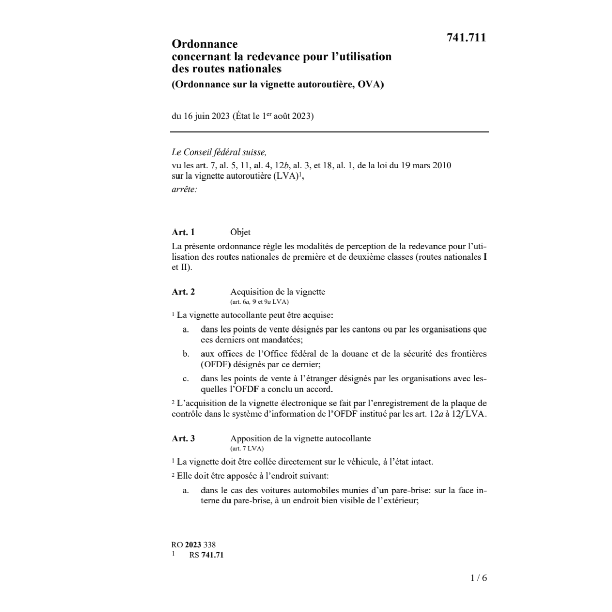 O sur la vignette autoroutière (OVA)
