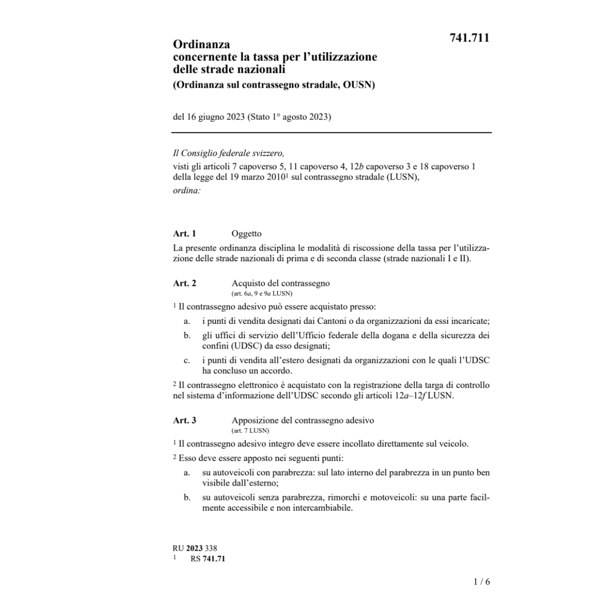 O sul contrassegno stradale (OUSN)