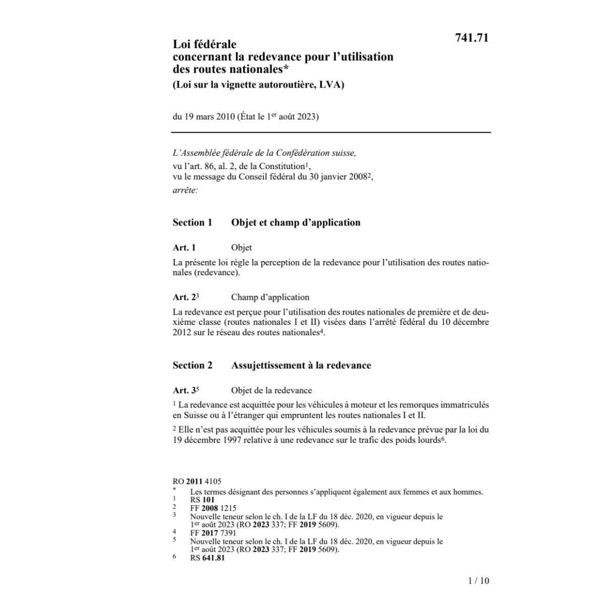 LF sur la vignette autoroutière, (LVA)