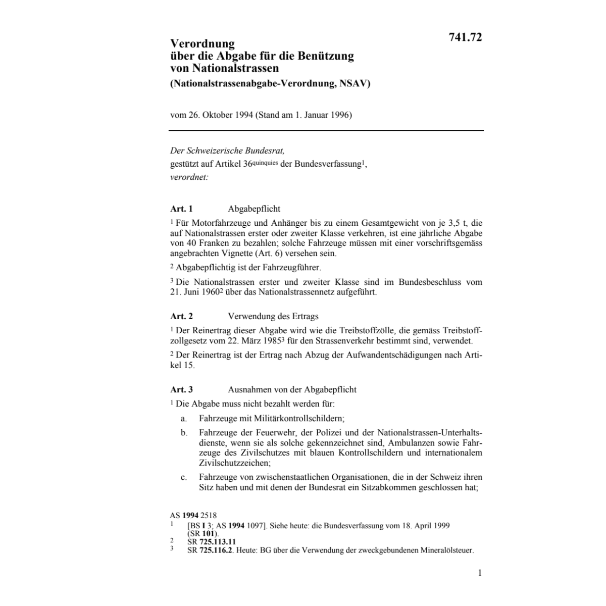 V Abgabe Benützung Nationalstrassen,NSAV