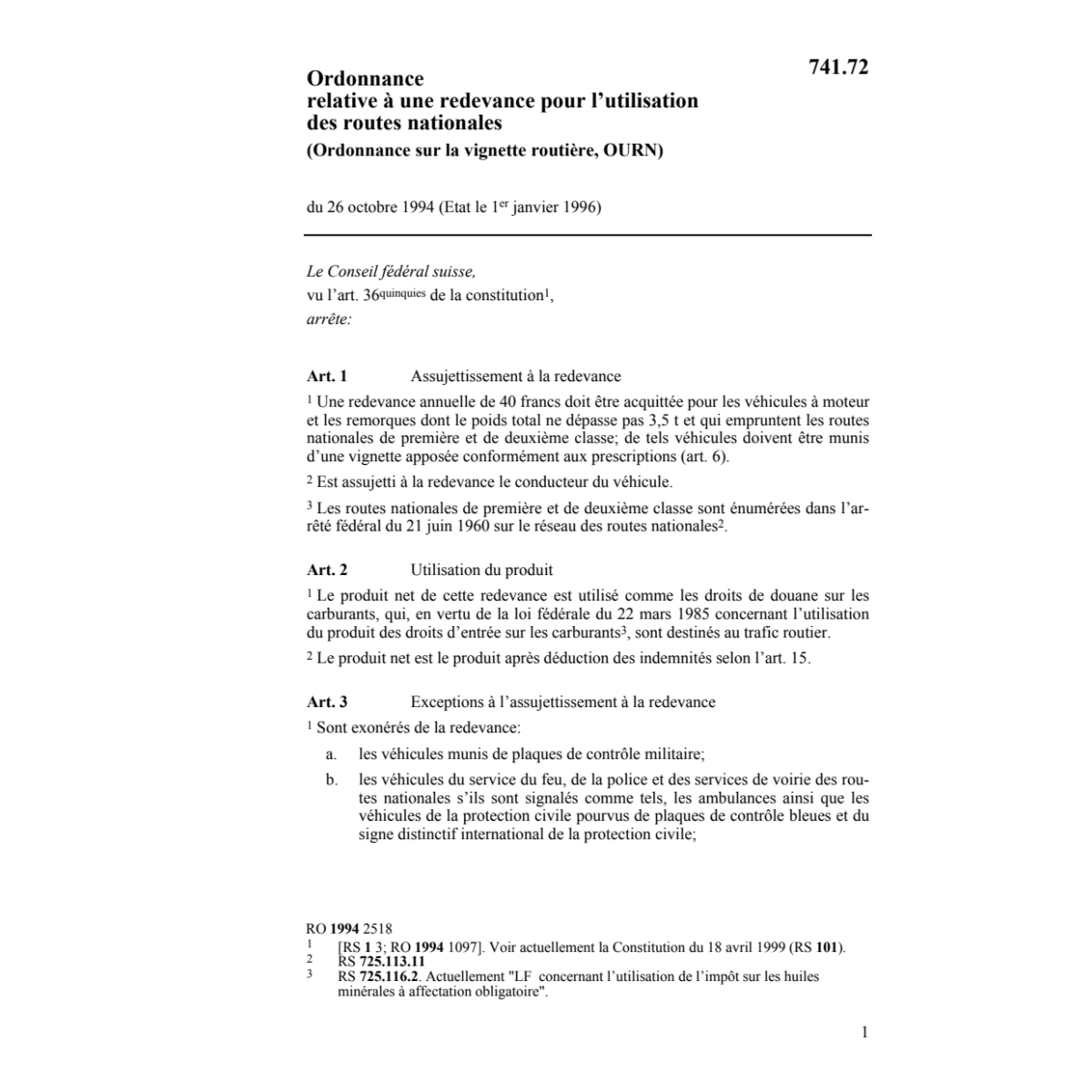 O redevance utilisation rte. nat., OURN