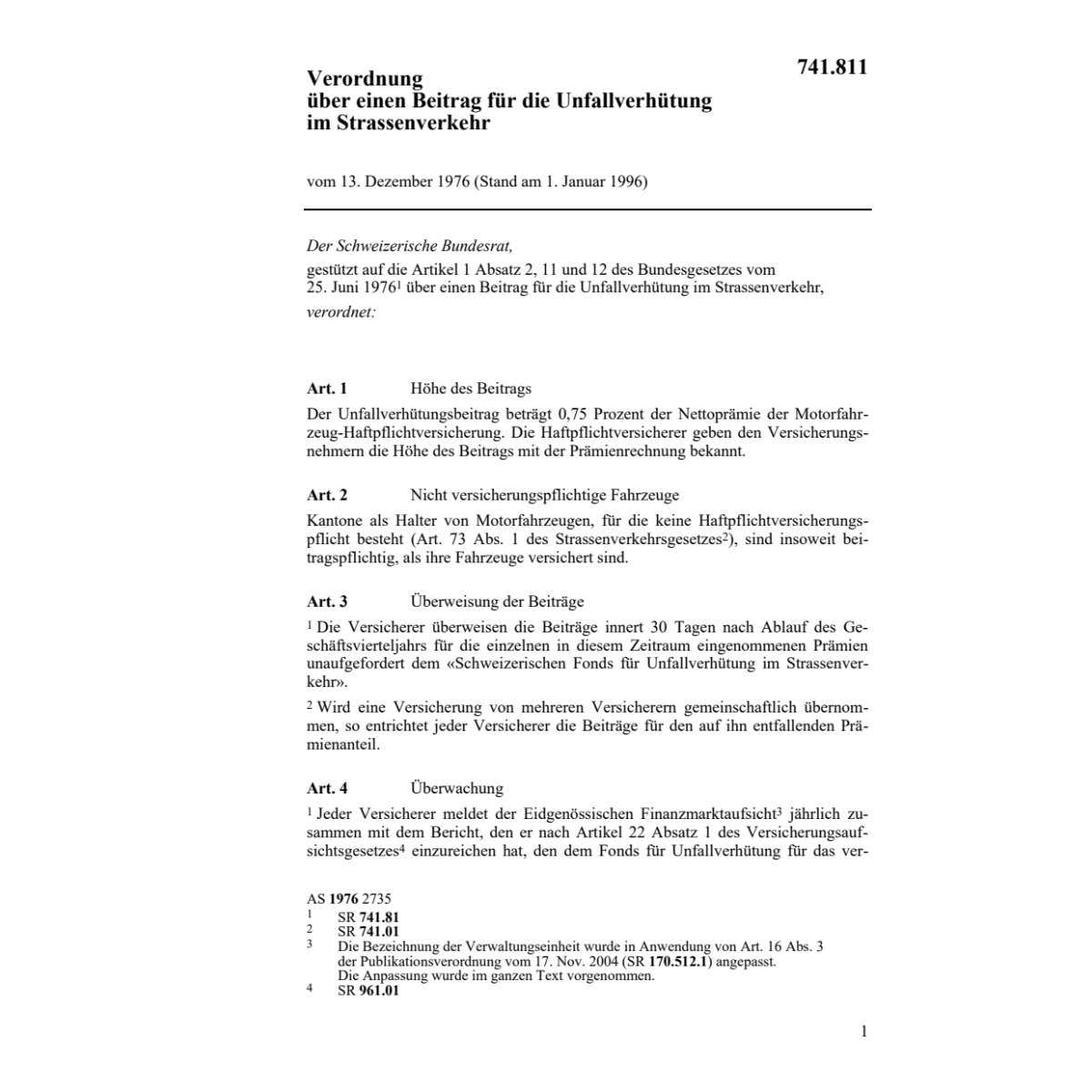 V Beitrag, Unfallverhütung Strassenverk.