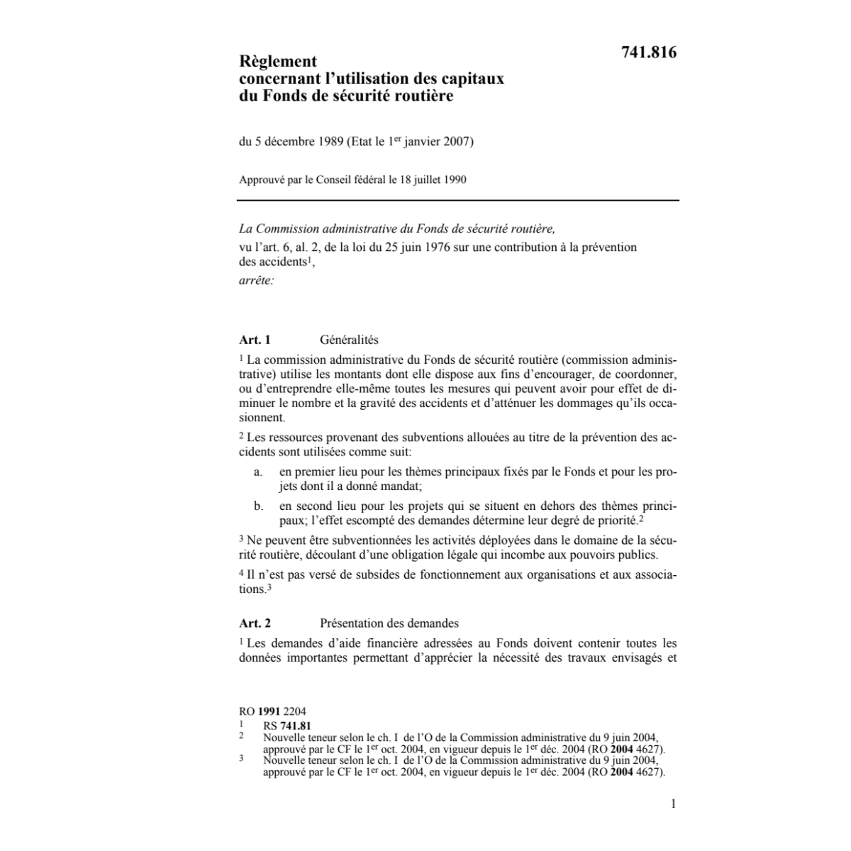 R capitaux du Fonds sécurité routière