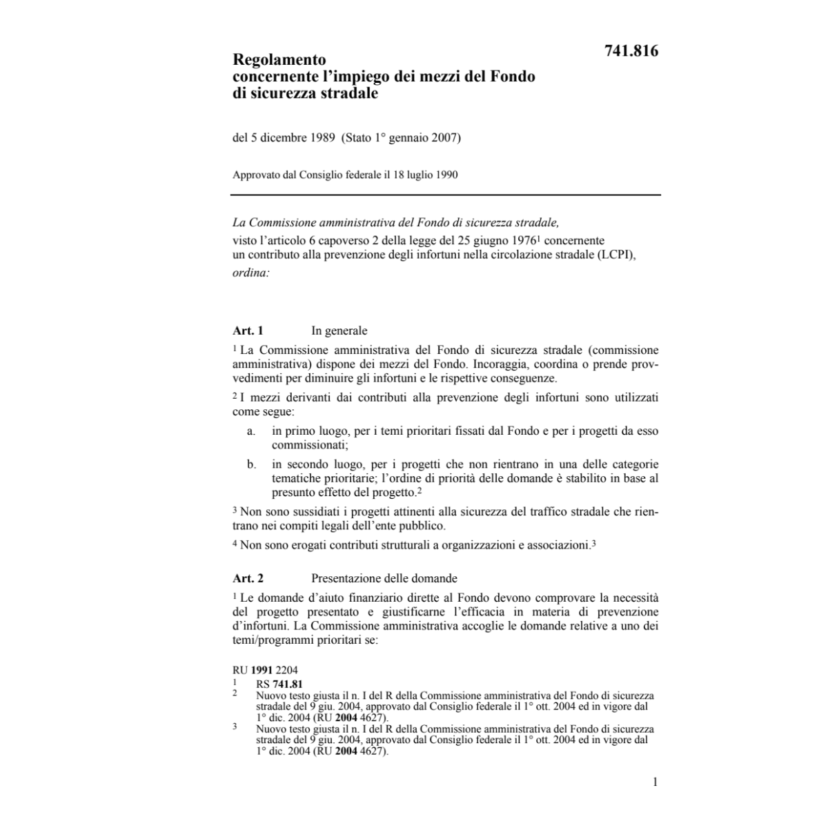 R mezzi del Fondo di sicurezza stradale