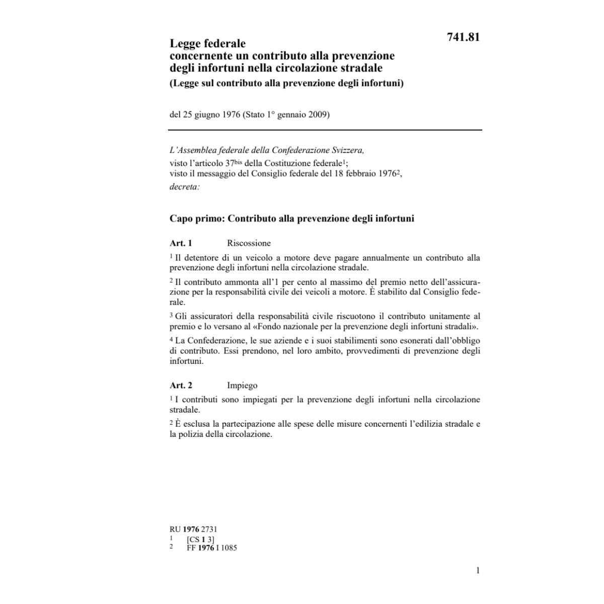 LF contributo, infortuni circ. stradale