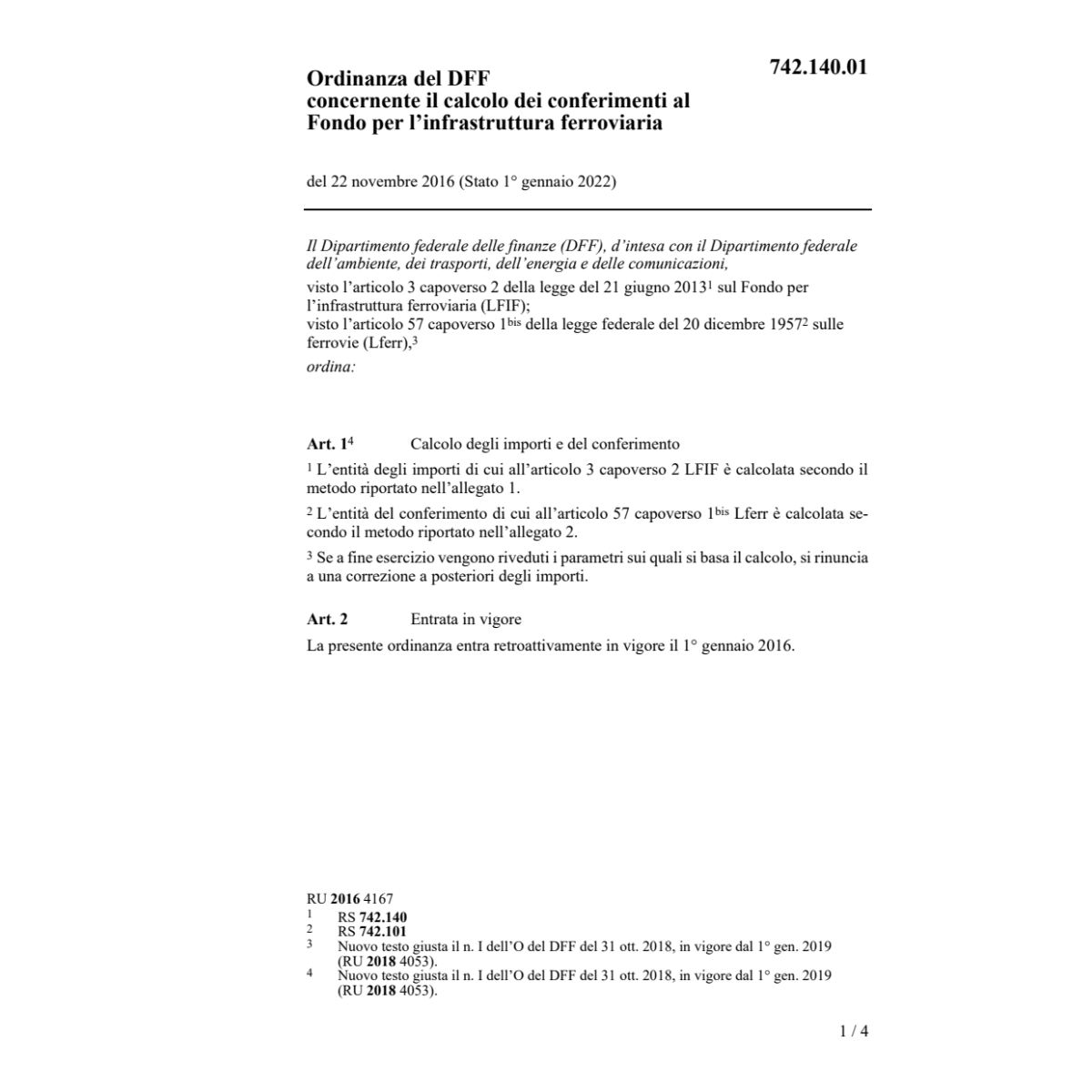 O DFF calcolo conf. Fondo infrastruttura