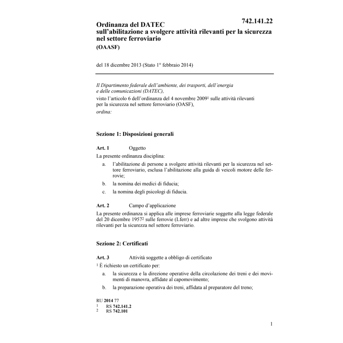 O abilitazione settore ferroviario OAASF