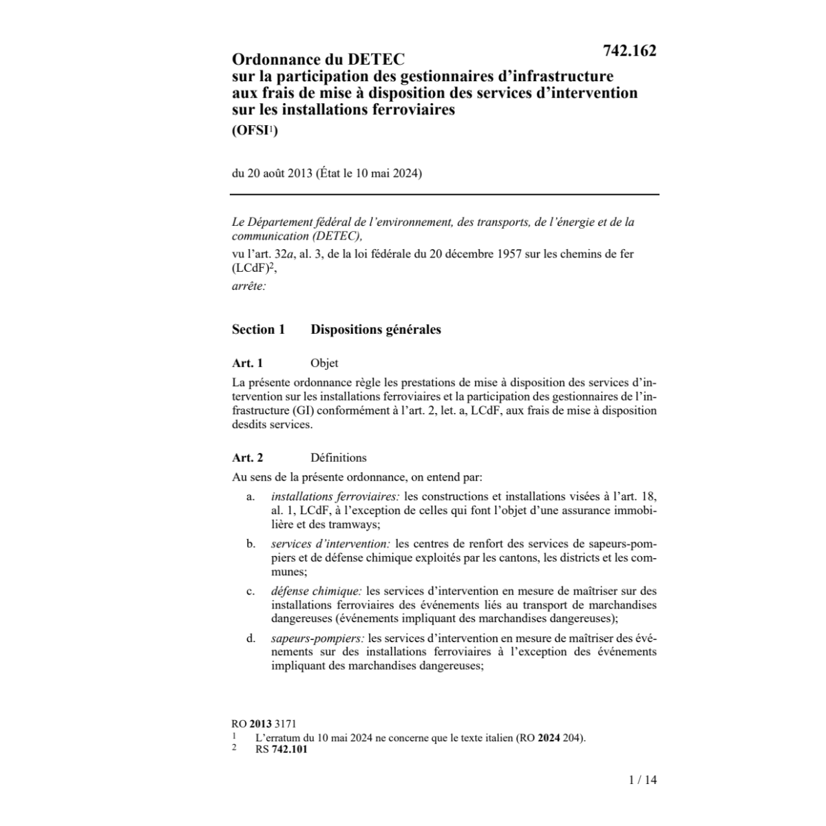 O participation inst.ferroviaires OFSI