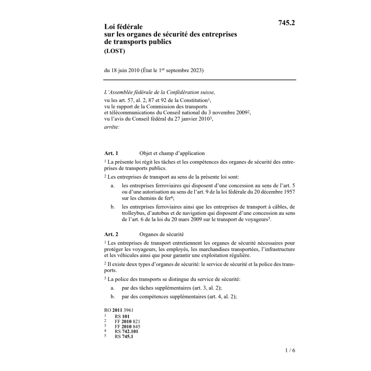 LF organes securité transports publics