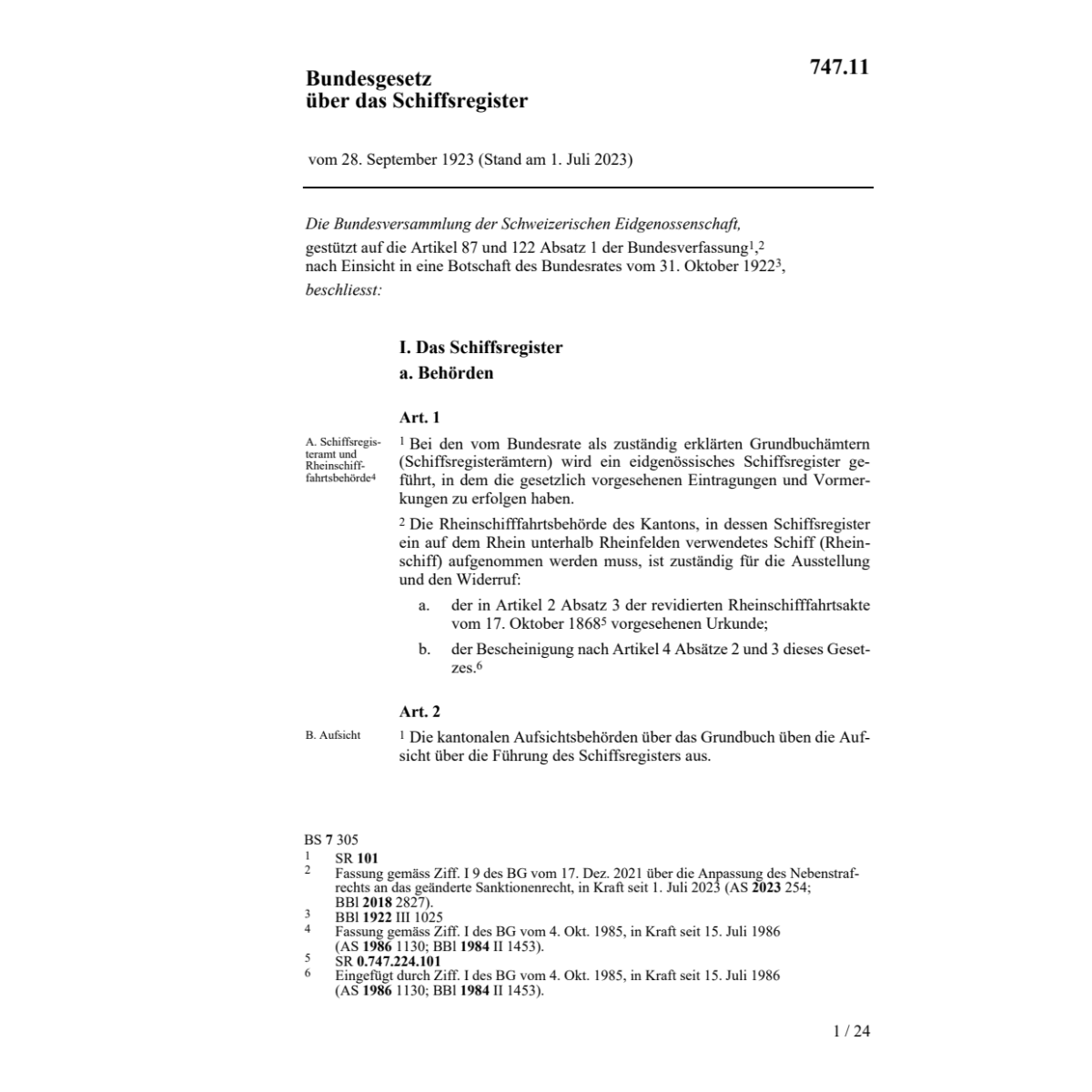 BG über das Schiffsregister
