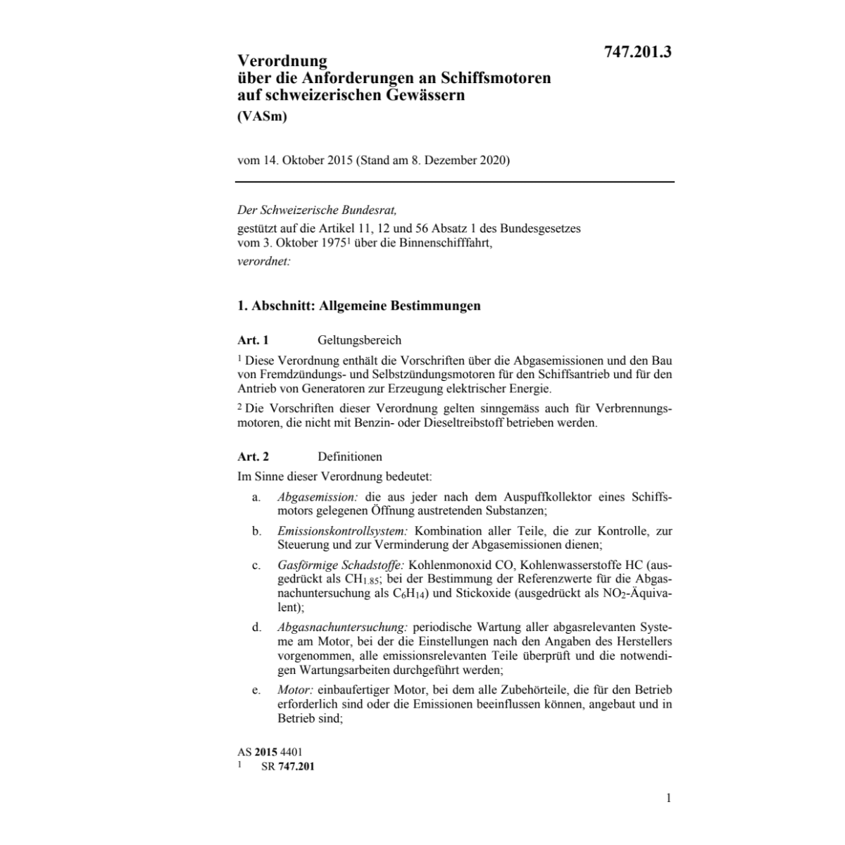 V Anforderungen an Schiffsmotoren, VASm