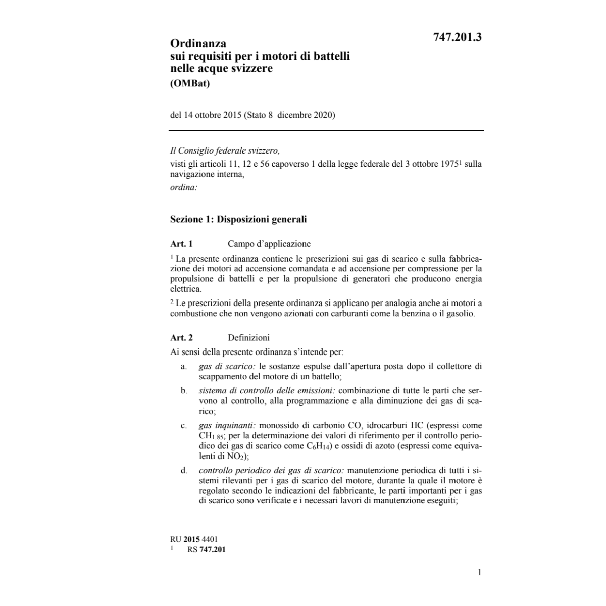 O requisiti motori di battelli, OMBat