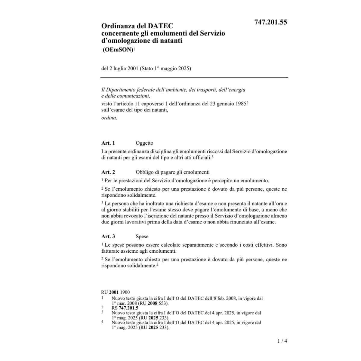 O emolumenti Comm. esame tipo natanti