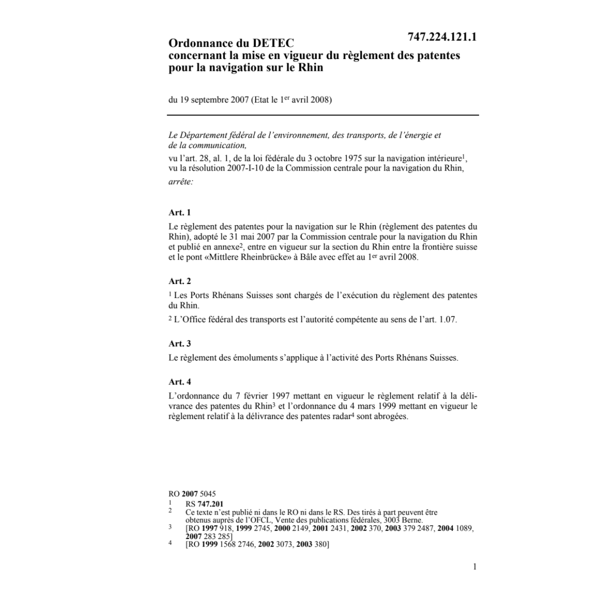 O mettant en vigueur R patentes Rhin
