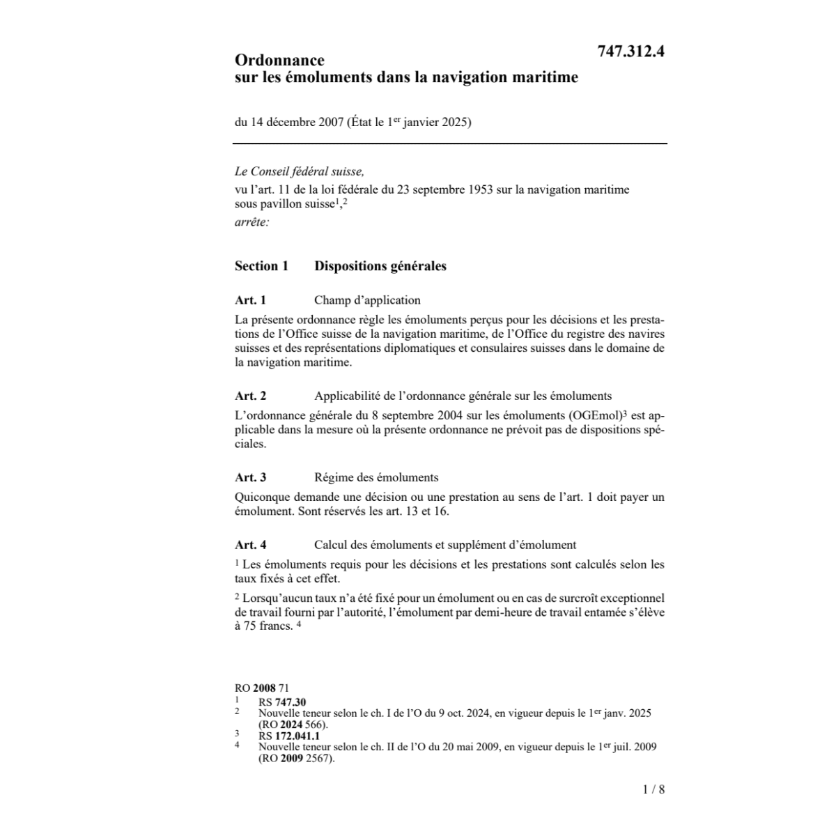 O émoluments navigation maritime