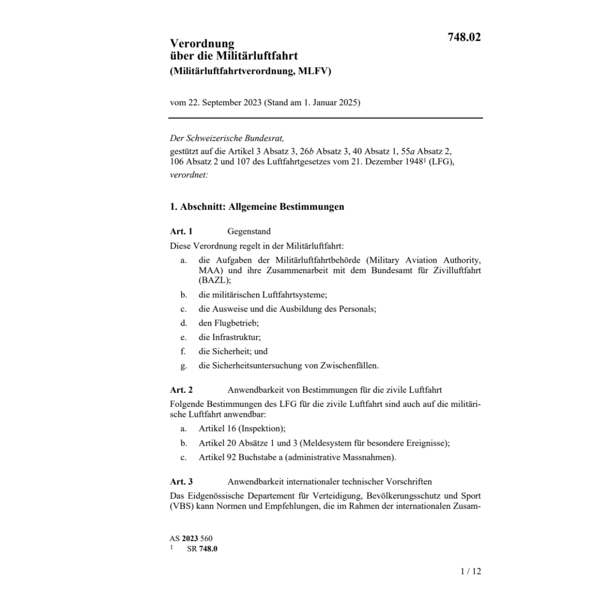 Militärluftfahrtverordnung MLFV 22.09.23
