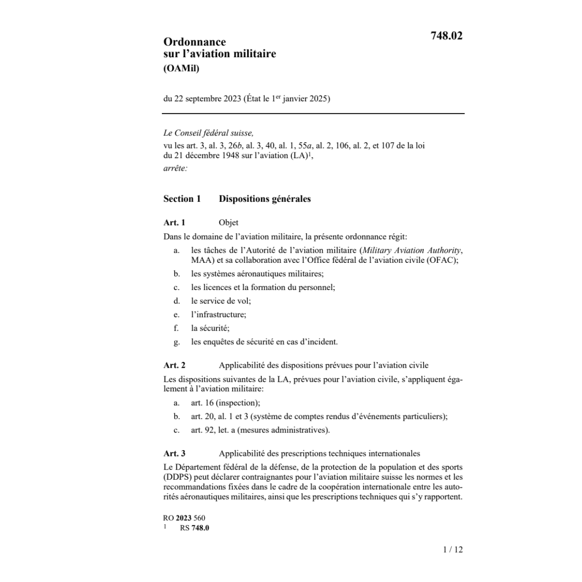 Ordonnance aviation militaire 22.09.2023