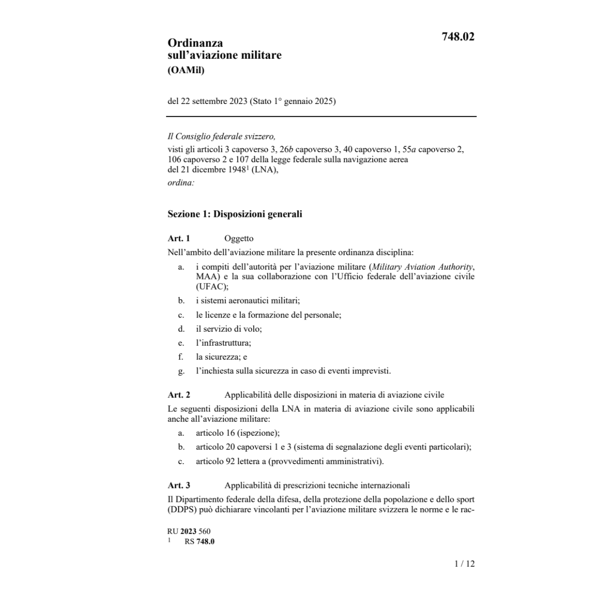 Ordinanza aviazione militare 22.09.2023