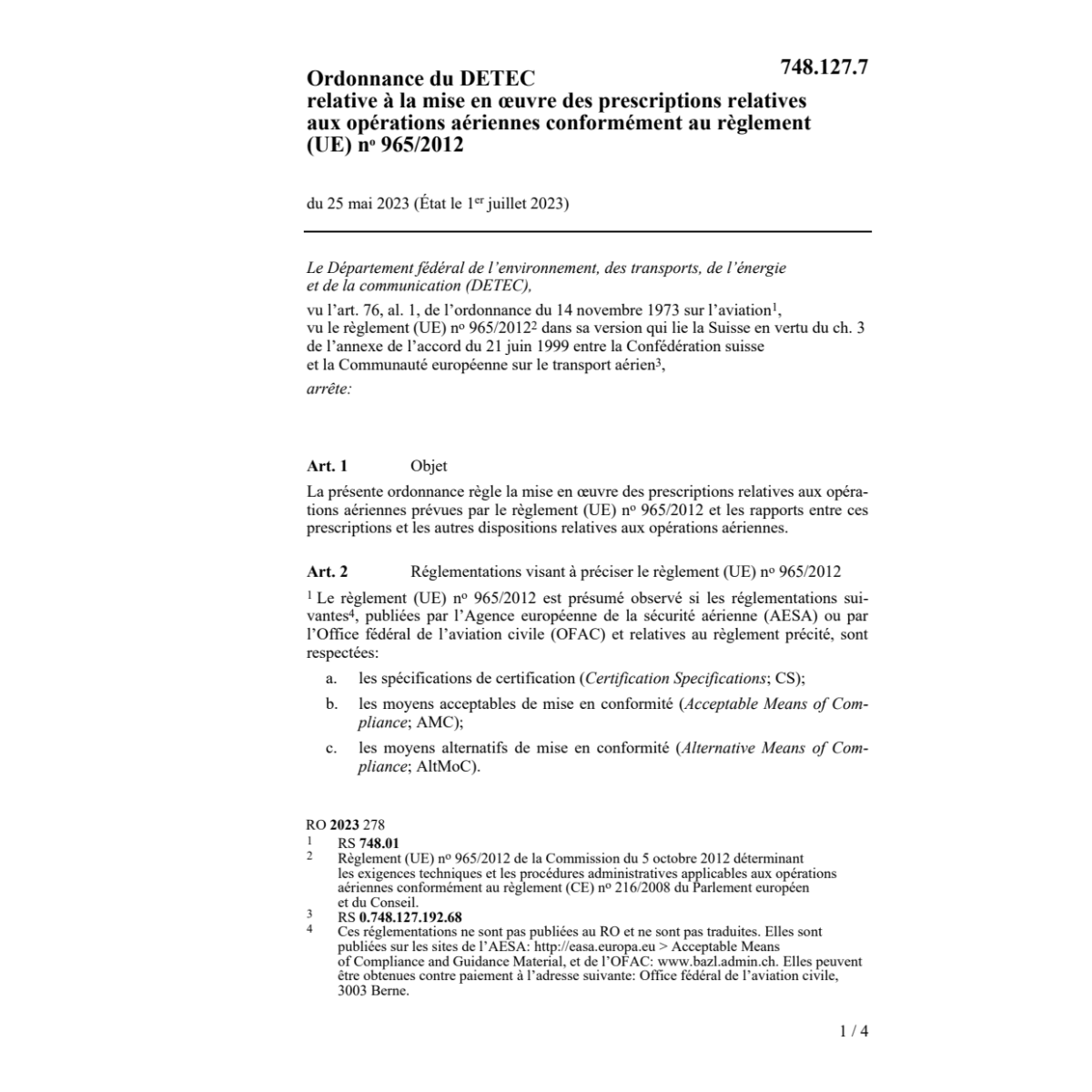 O règlement (UE) no 965/2012