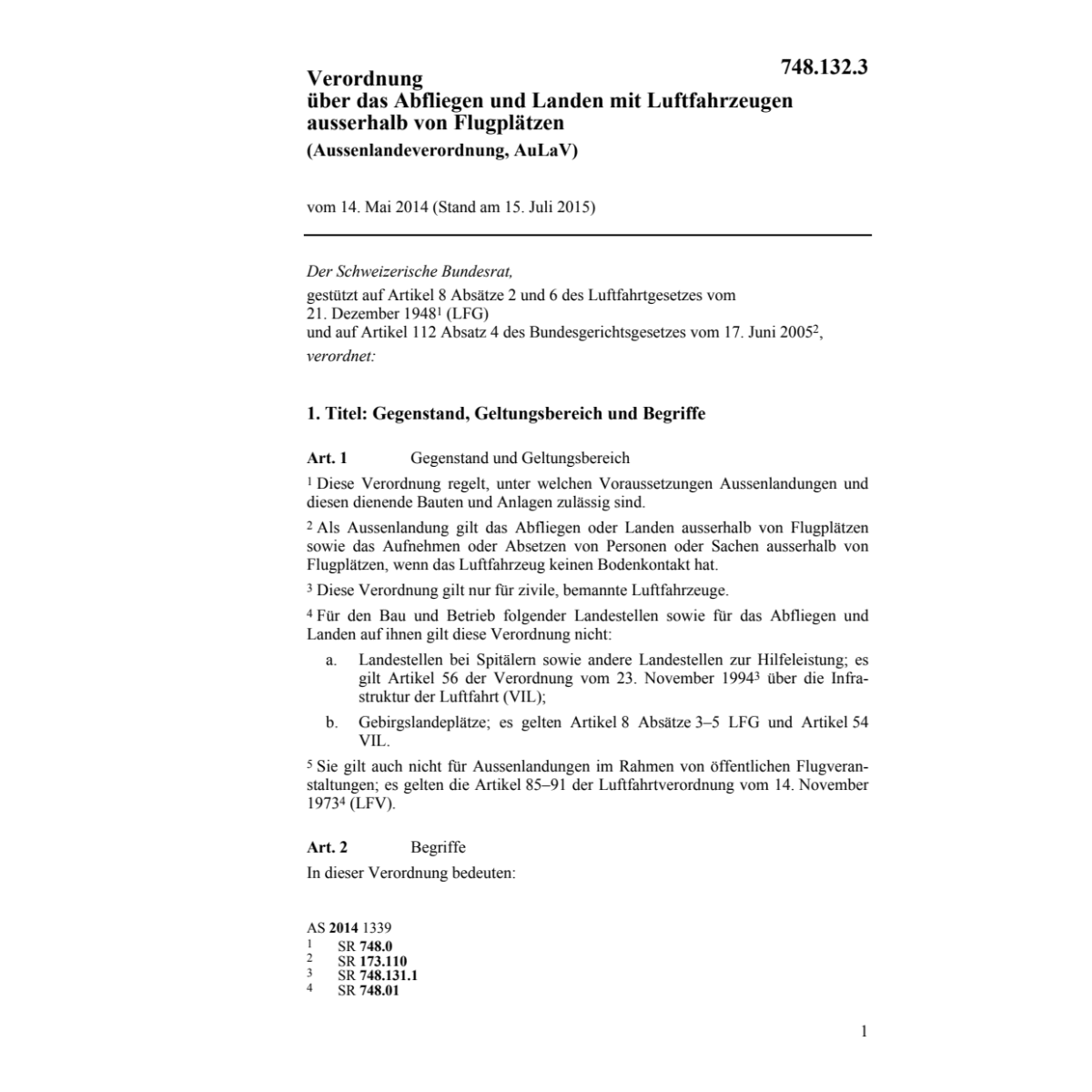 Aussenlandeverordnung, AuLaV