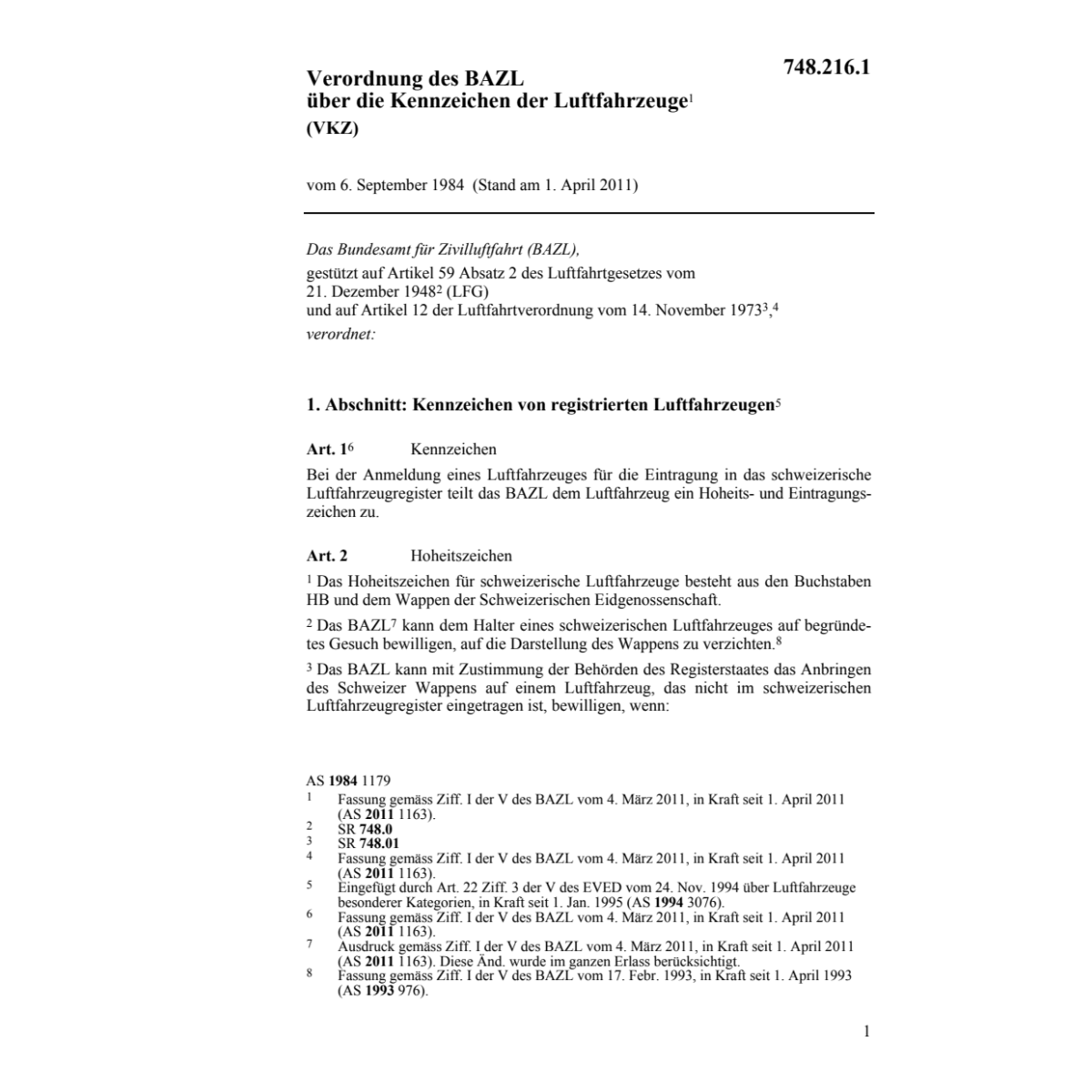 V Kennzeichen der Luftfahrzeuge, VKZ
