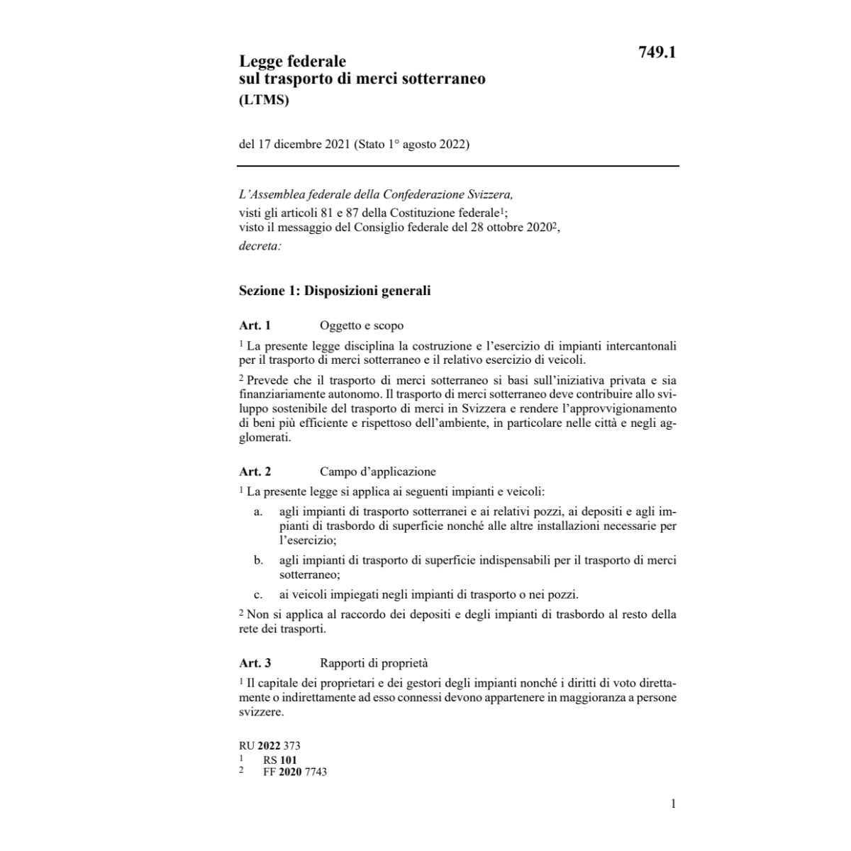 LF trasporto di merci sotterraneo (LTMS)