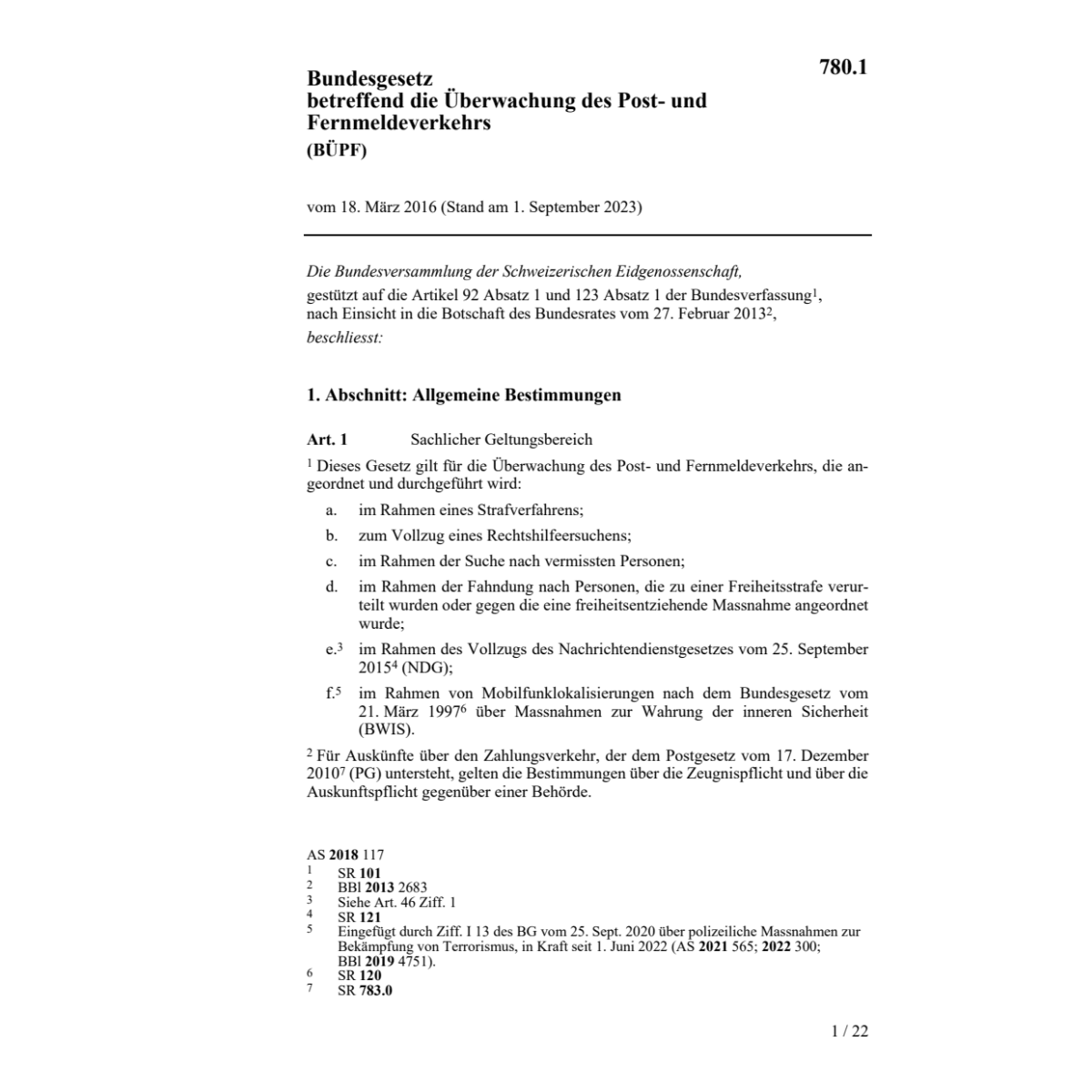 BG Überwachung Post Fernmeldeverke BÜPF
