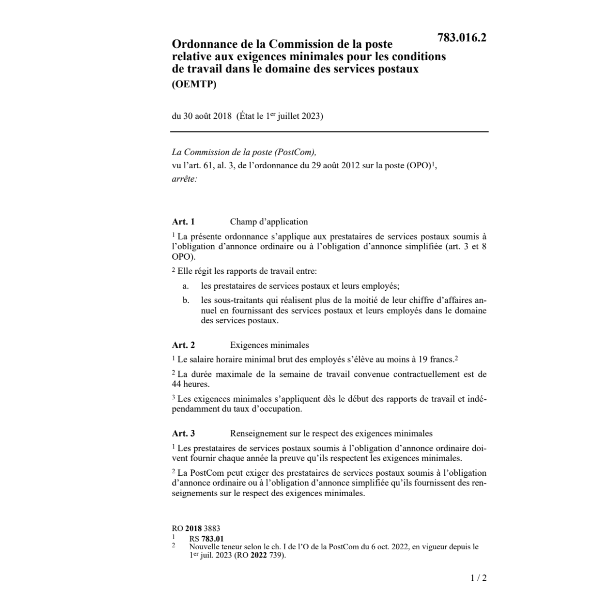 O cond. de travail serv. postaux (OEMTP)