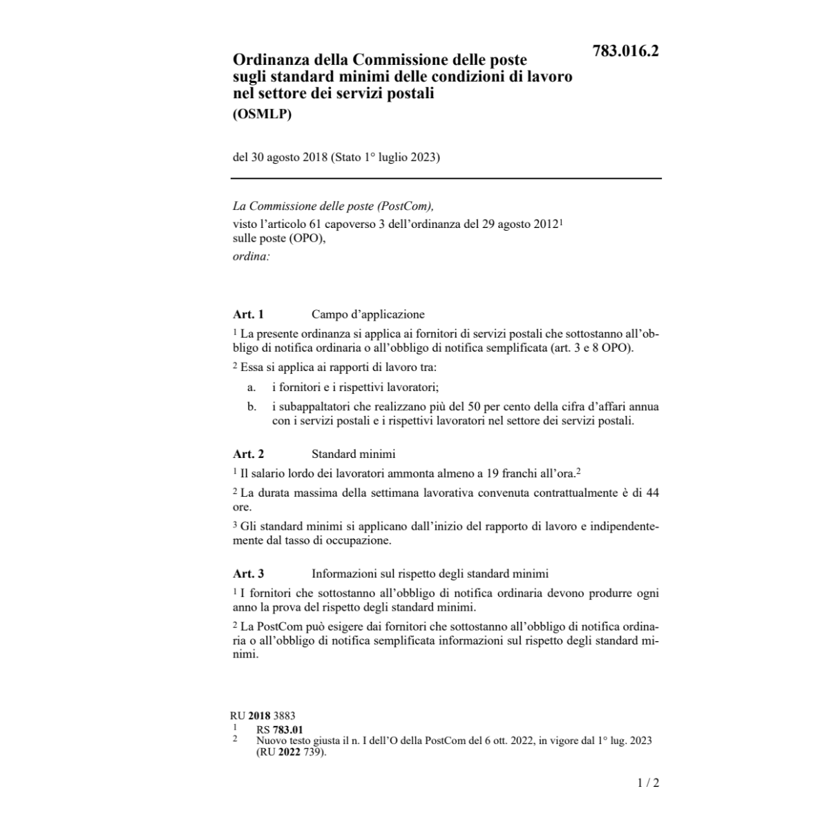 O cond. di lavoro serv. postali (OSMLP)