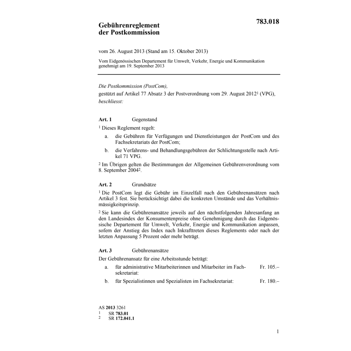 Gebührenreglement Postkommission