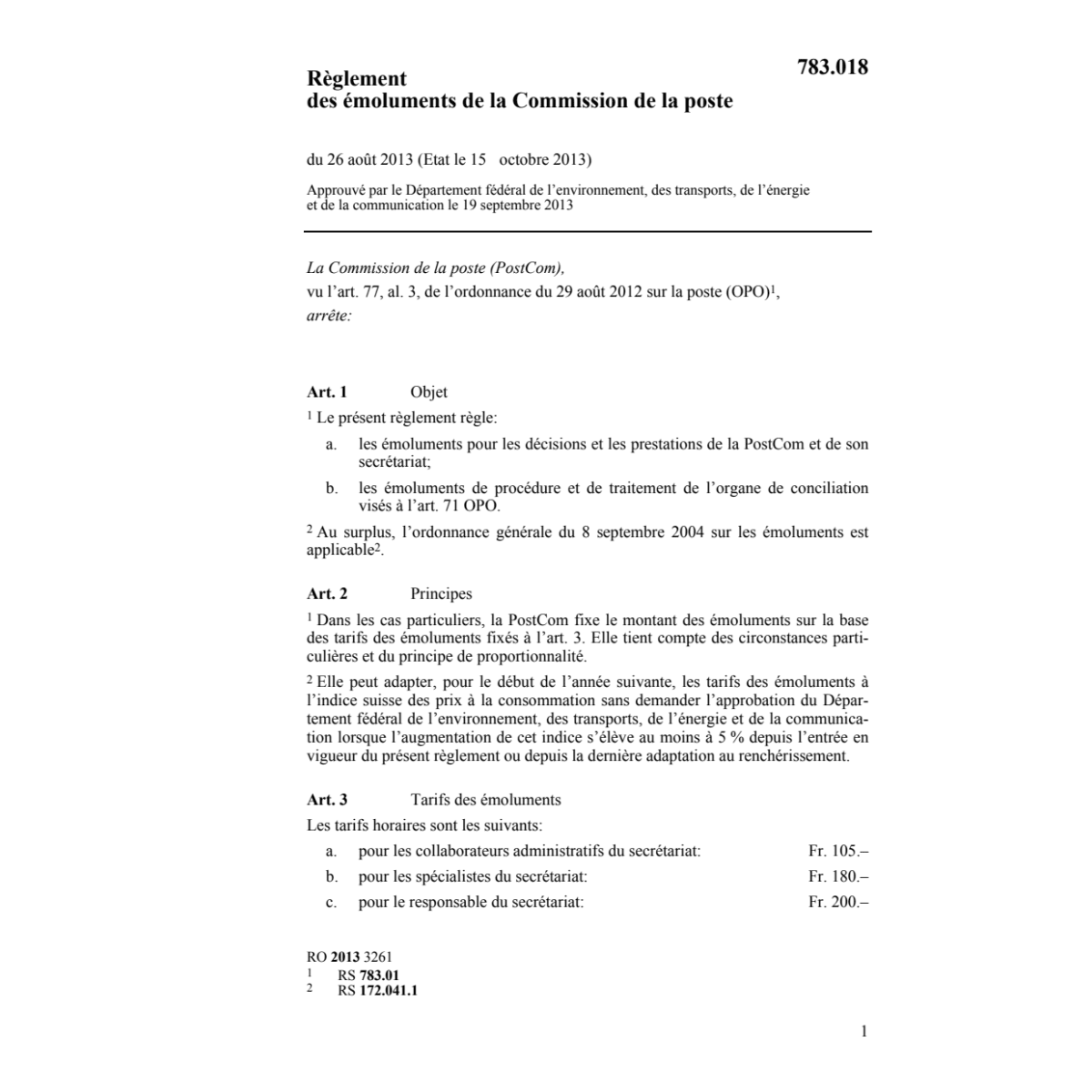 R émoluments Commission poste