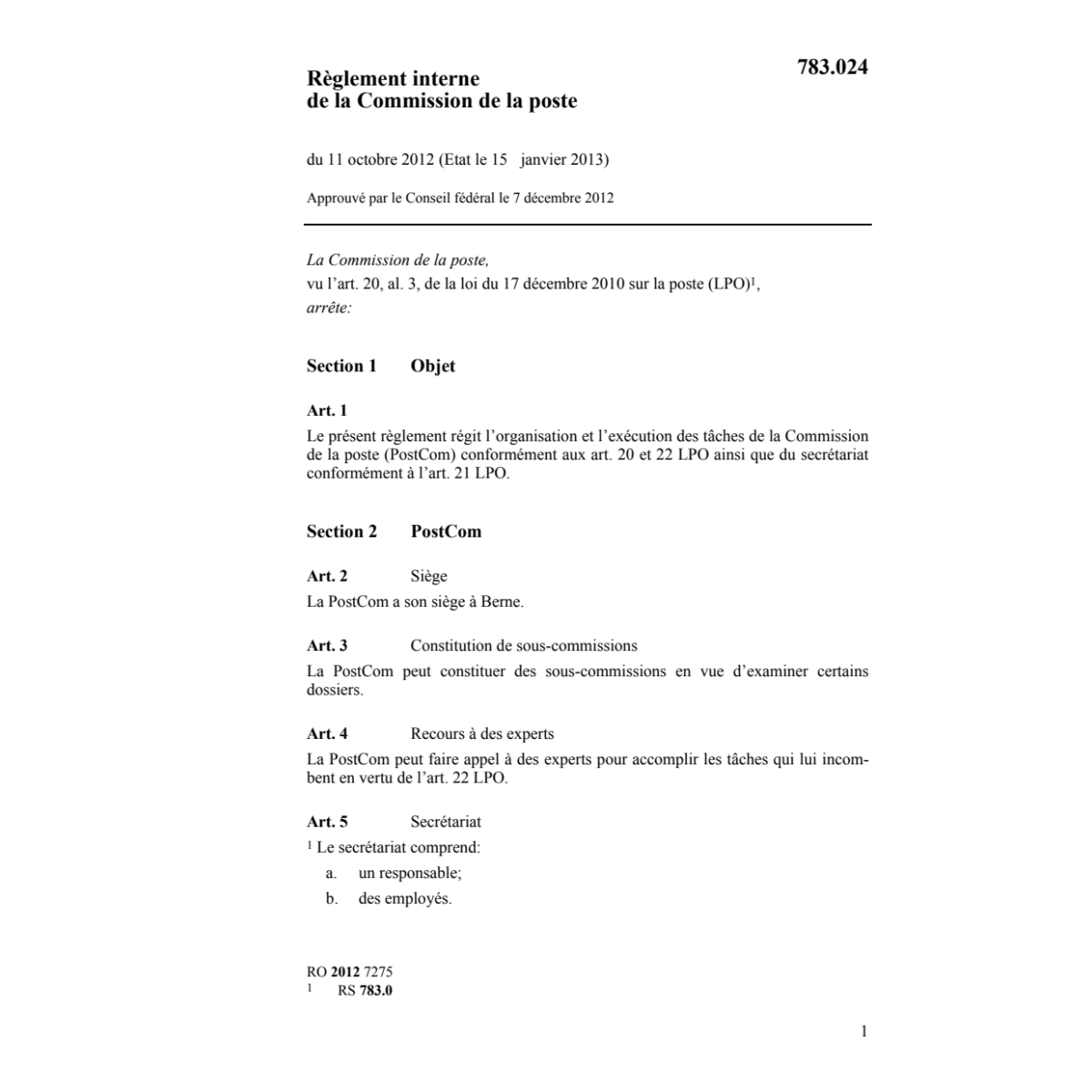 R interne Commision poste