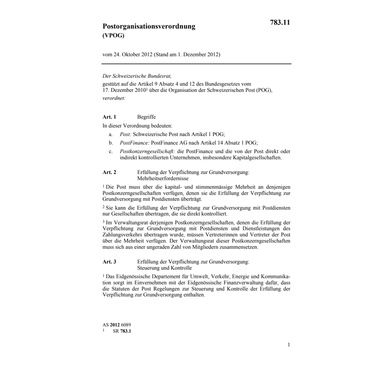Postorganisationsverordnung VPOG