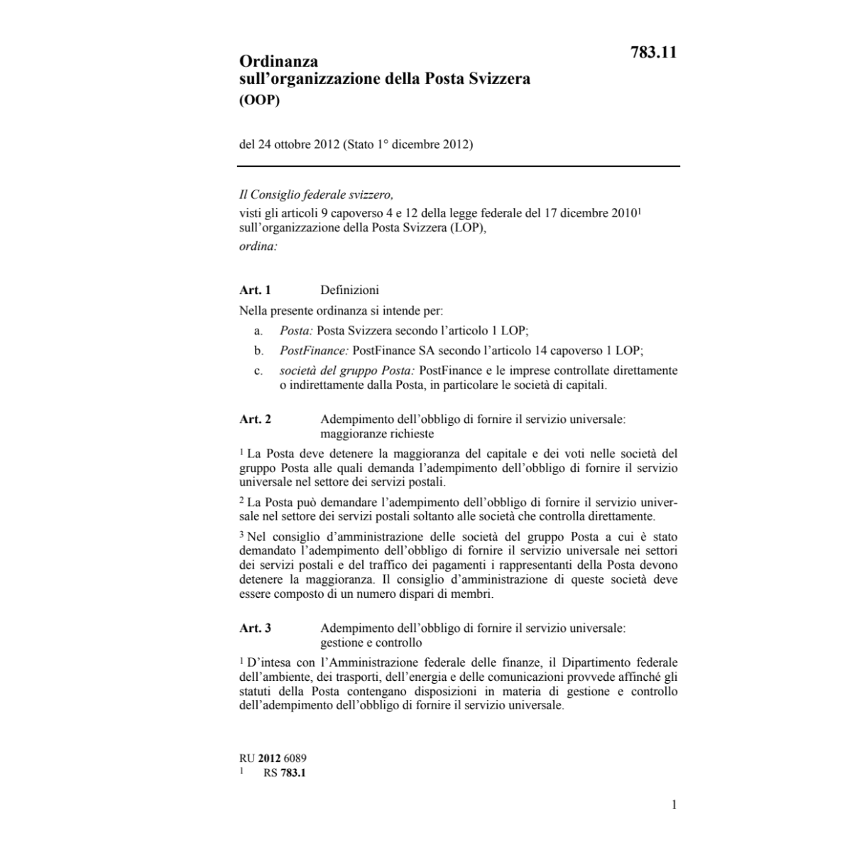 O org. Posta Svizzera OOP