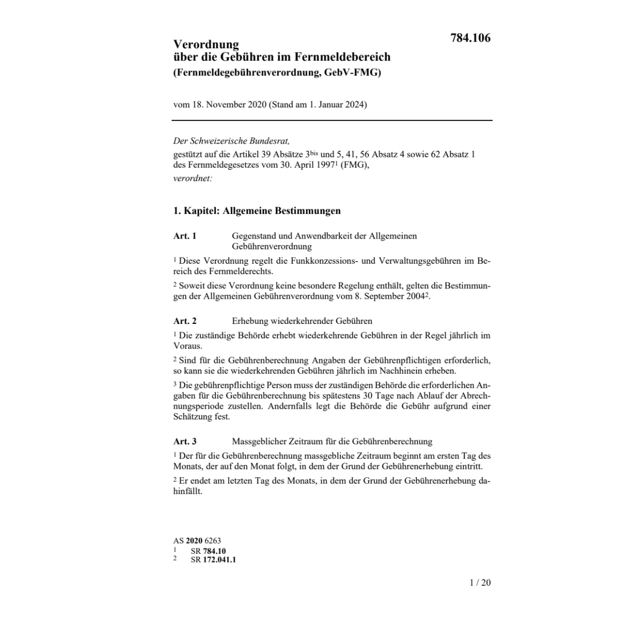 Fernmeldegebührenverordnung, GebV-FMG