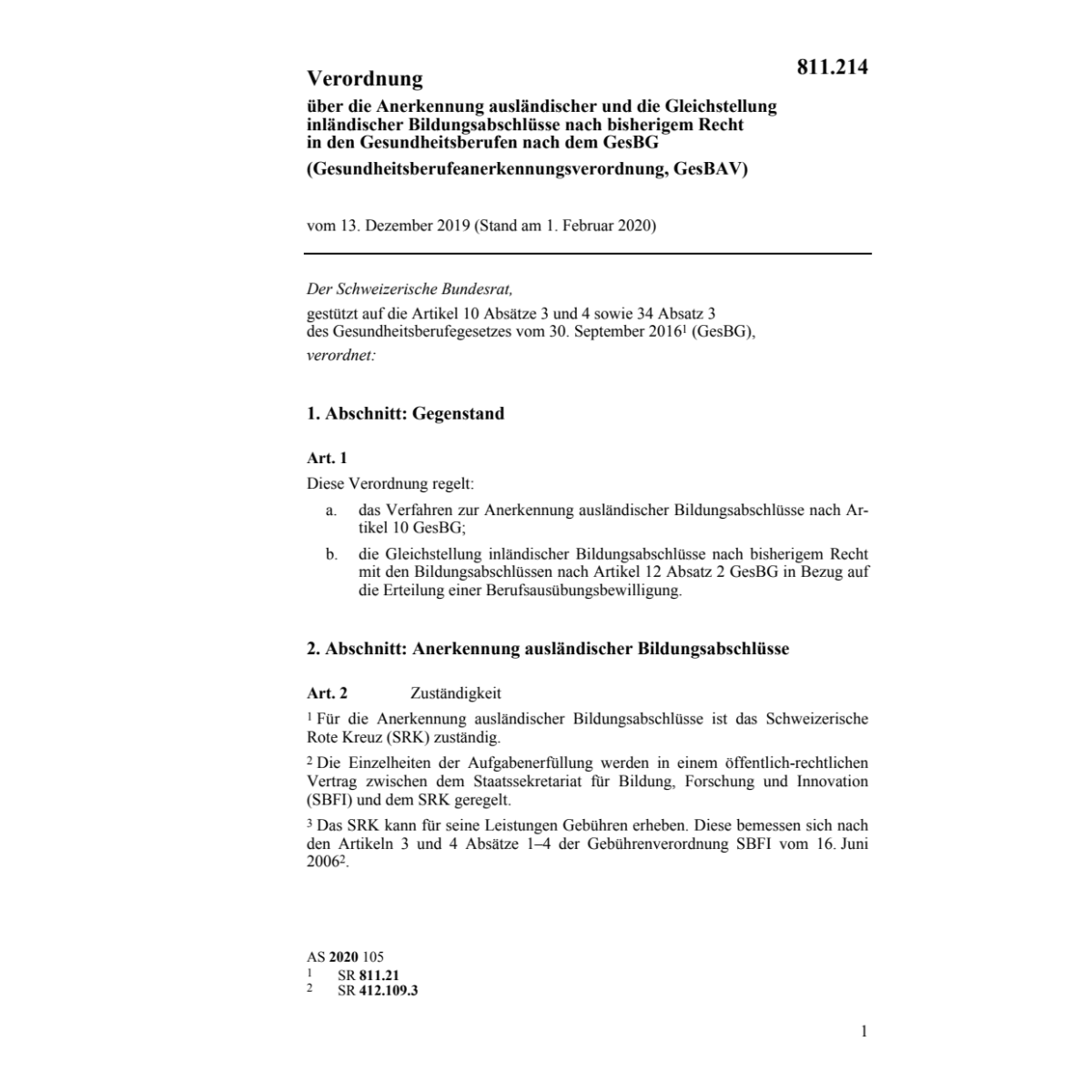 Gesundheitsberufeanerkennungsv. 13.12.19