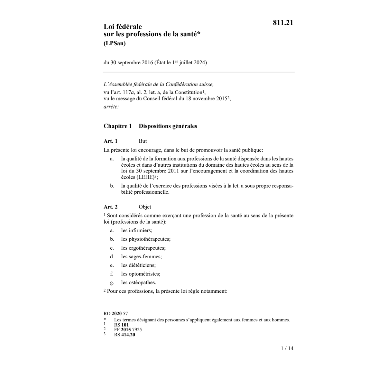LF 30.9.16 professions santé