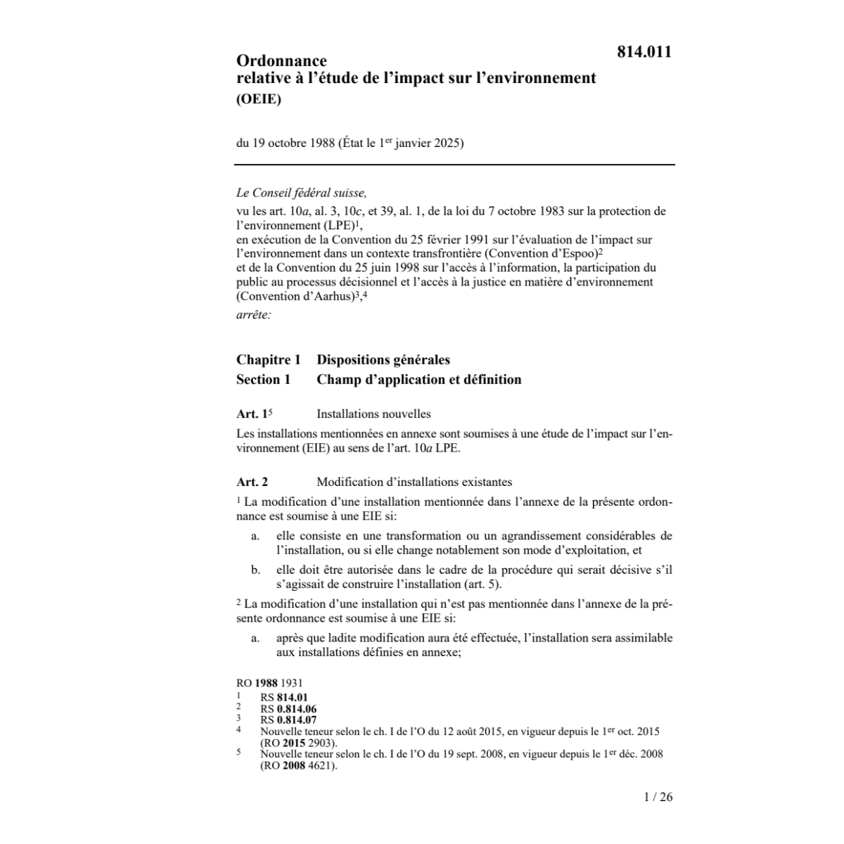 O Etude impact sur l'environnement, OEIE