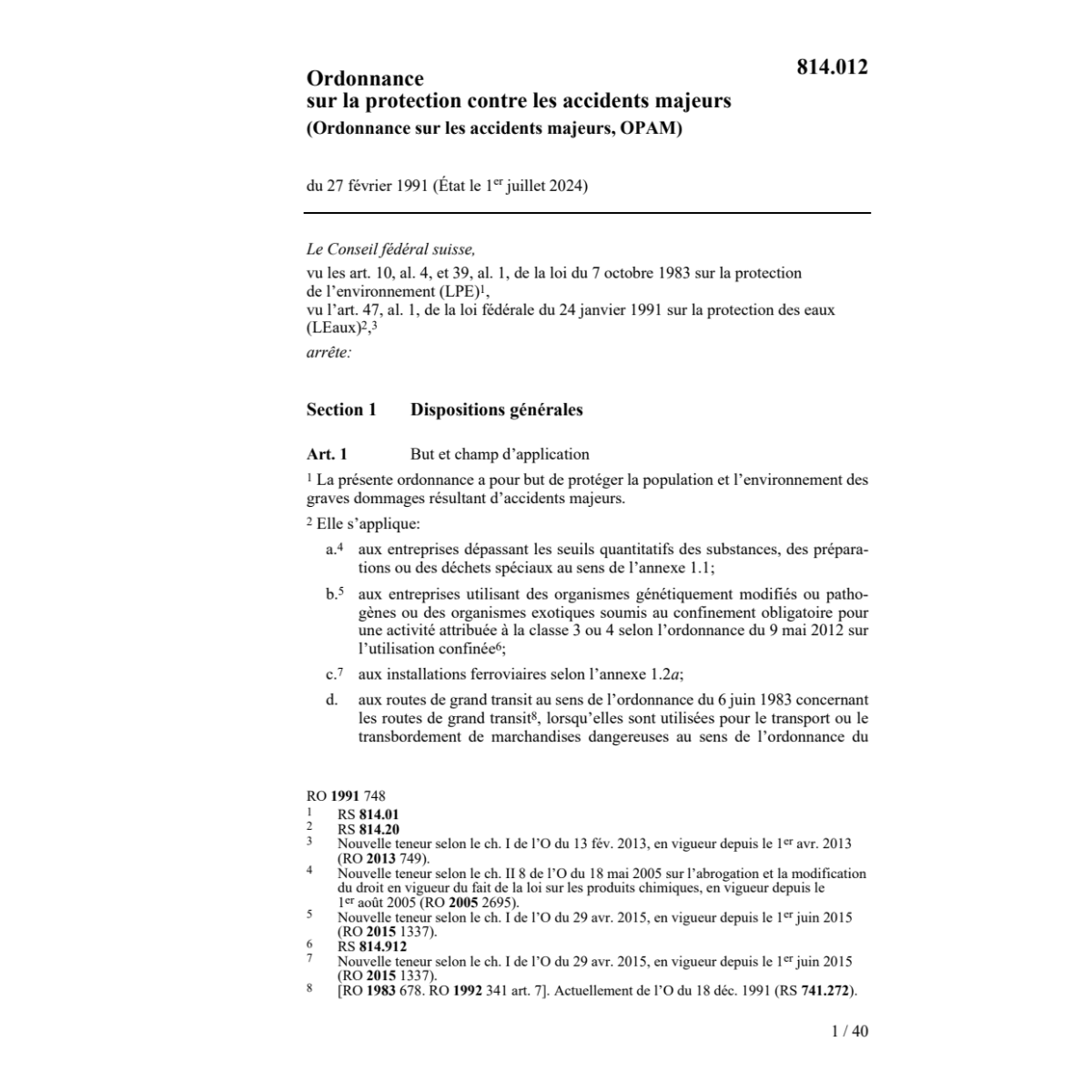 O protection accidents majeurs, OPAM