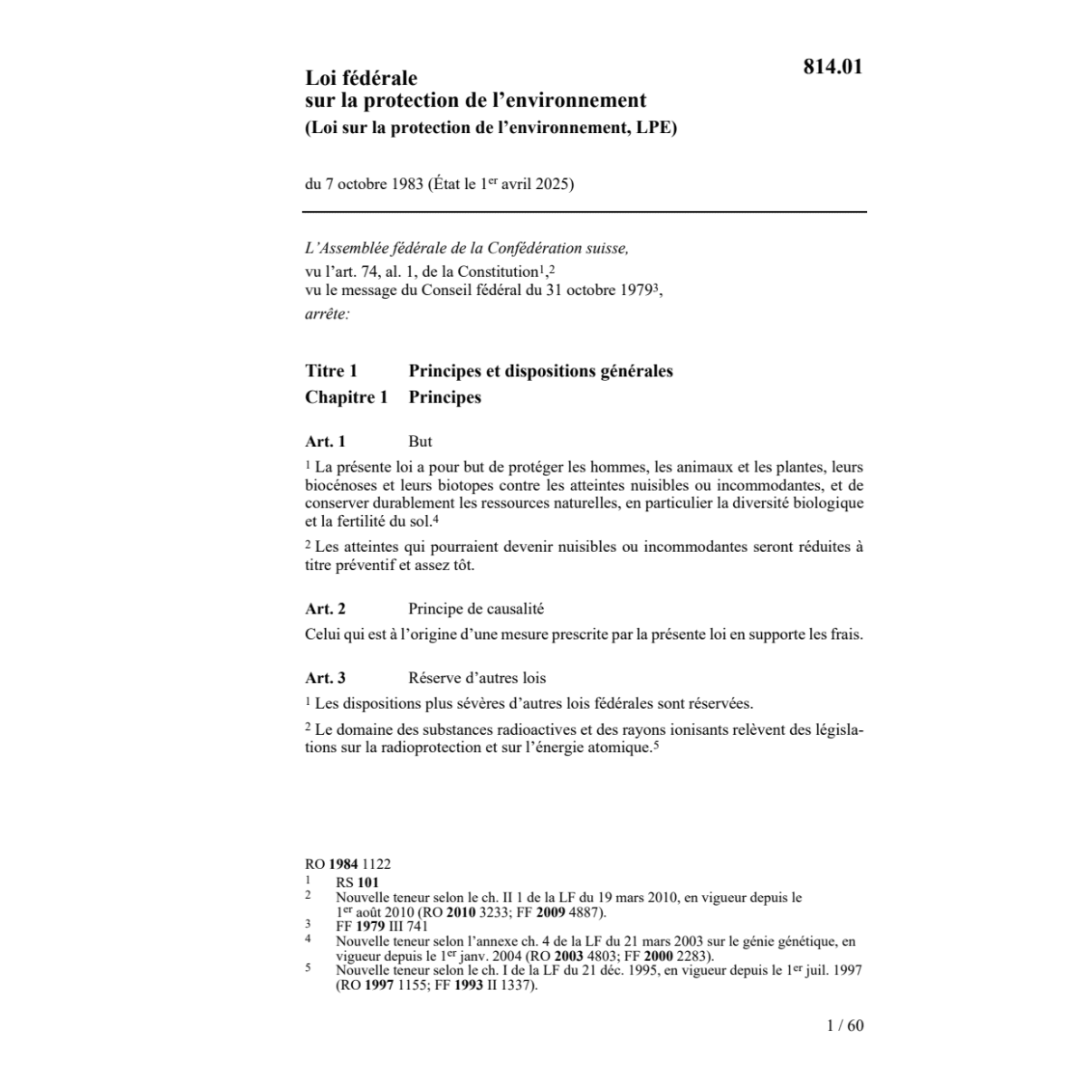 LF protection de l'environnement, LPE