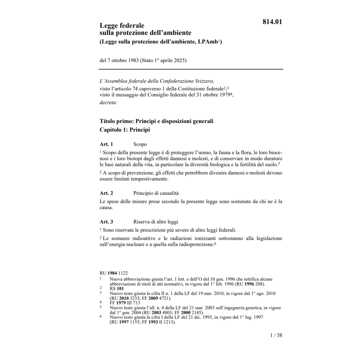 LF sulla protezione dell'ambiente, LPAmb