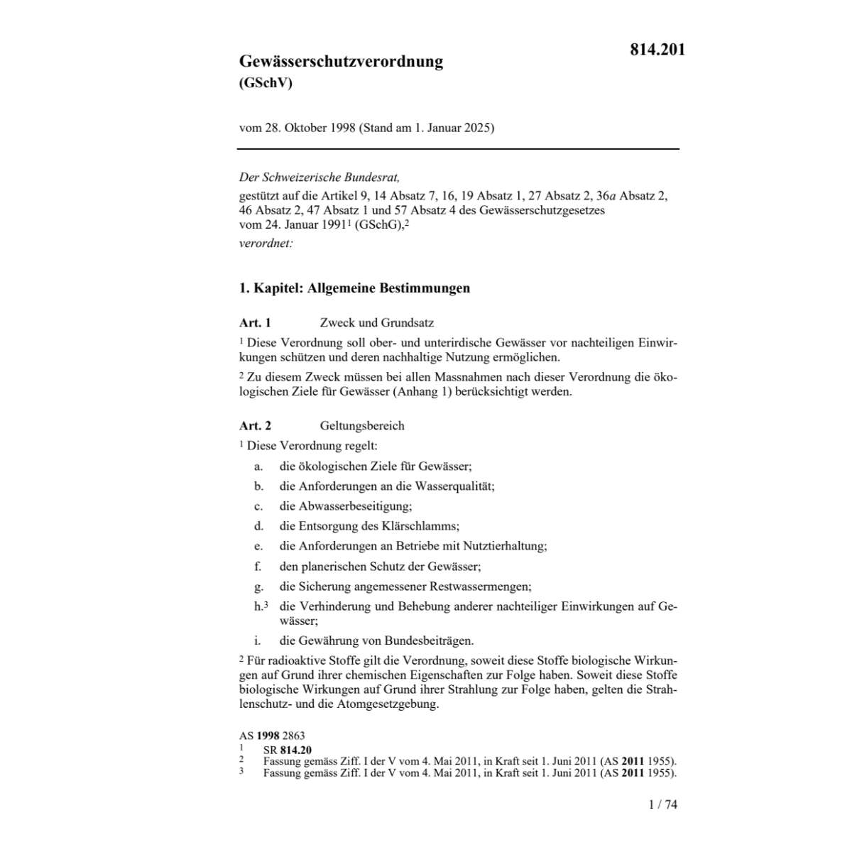 Gewässerschutzverordnung, GSchV