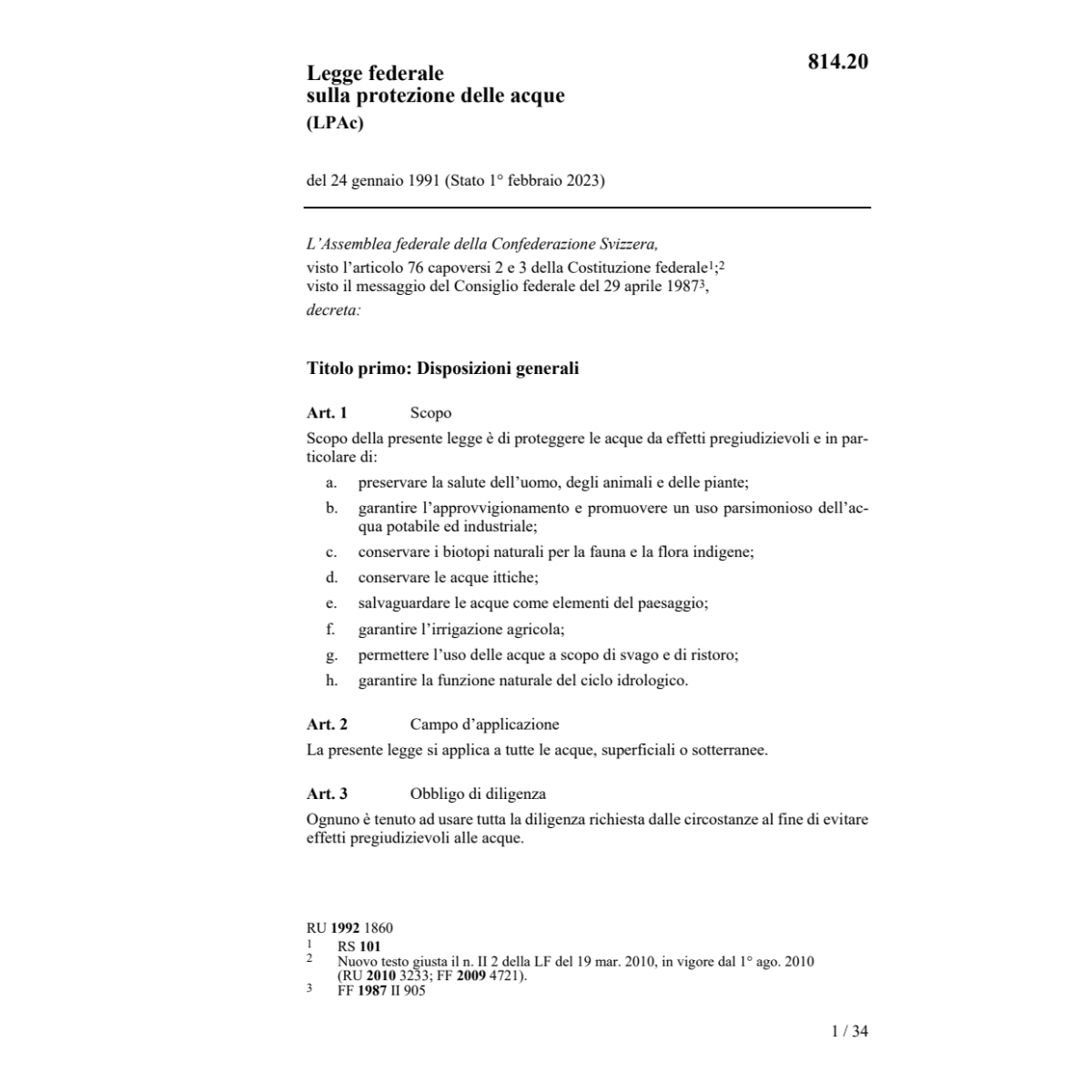 LF protezione delle acque, LPAc