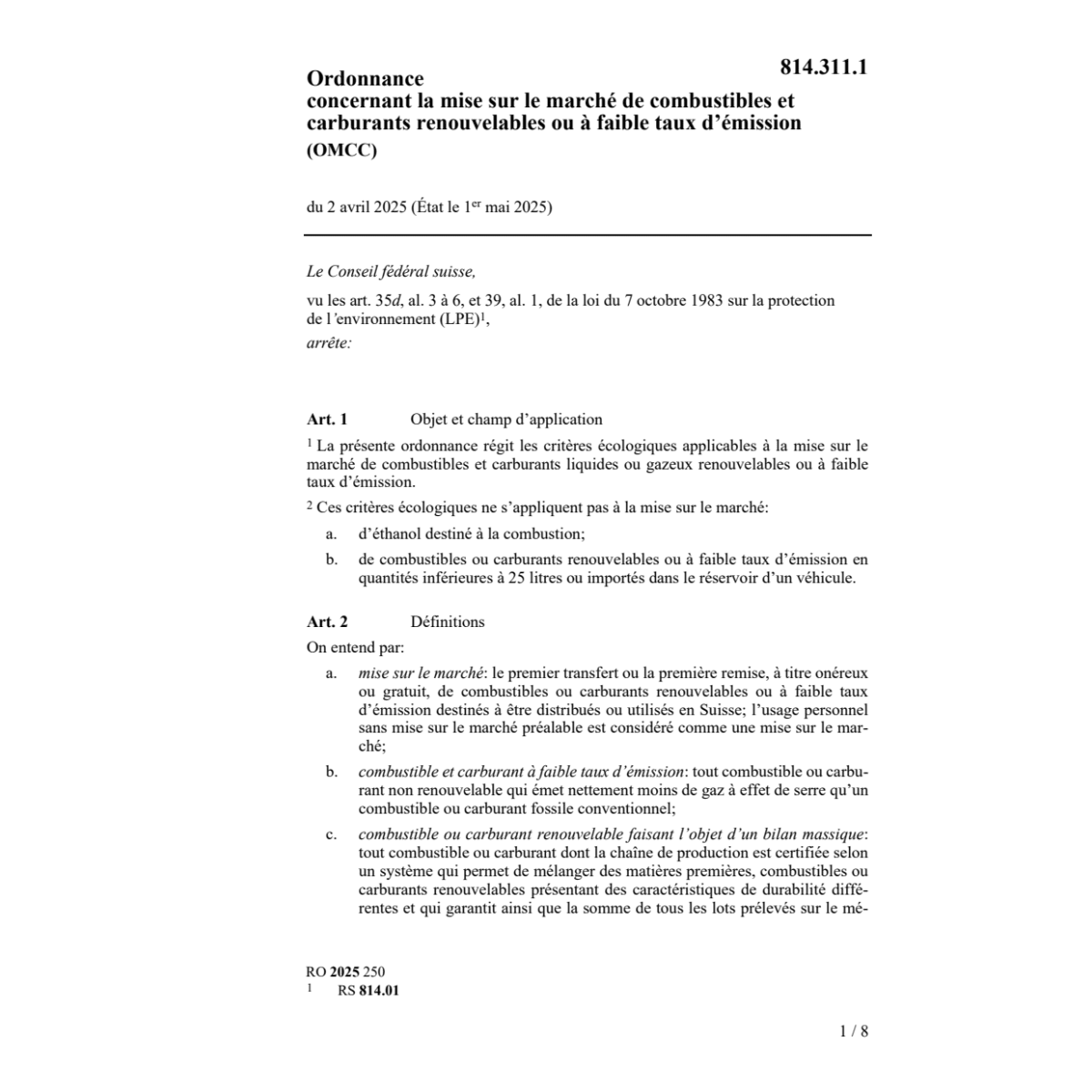 O combustibles et carburants (OMCC)